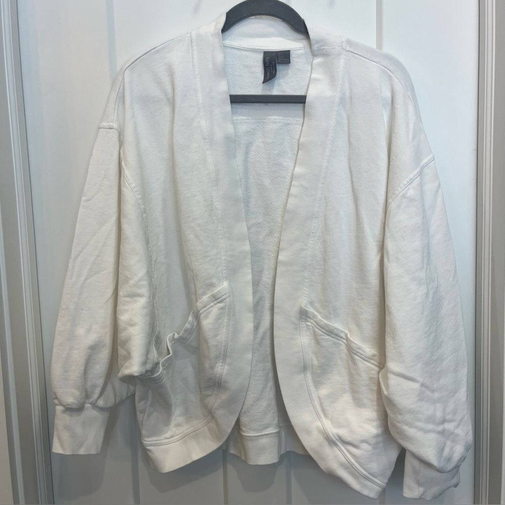 Sweaty Betty London Cora Cardigan Cotton Lily White Size 8 Medium Pockets Open
